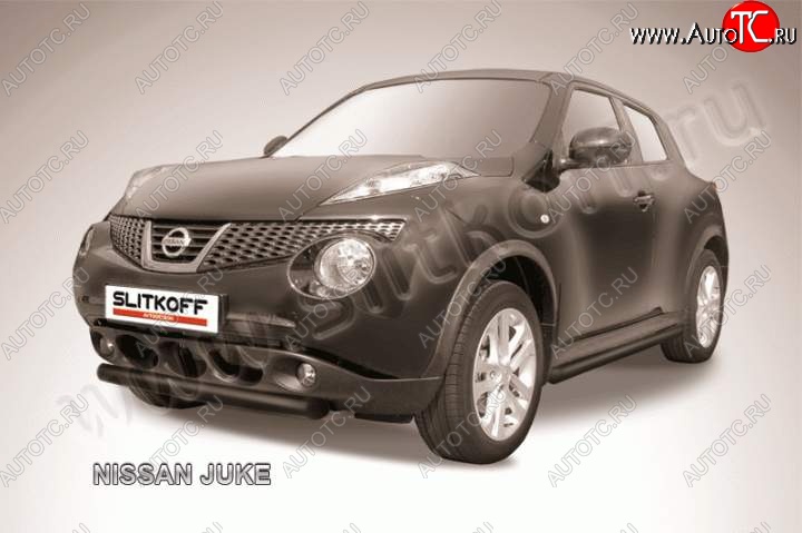 5 999 р. Защита переднего бампер Slitkoff Nissan Juke 1 YF15 рестайлинг (2014-2020) (Цвет: серебристый)  с доставкой в г. Нижний Новгород