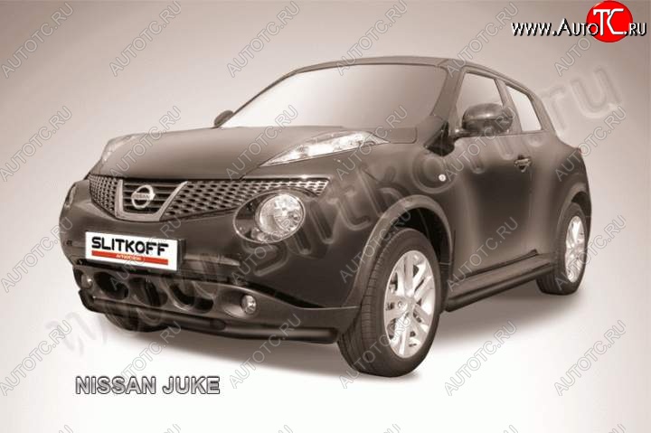 7 899 р. Защита переднего бампера из труб d57 и d42 Slitkoff Nissan Juke 1 YF15 рестайлинг (2014-2020) (Цвет: серебристый)  с доставкой в г. Нижний Новгород