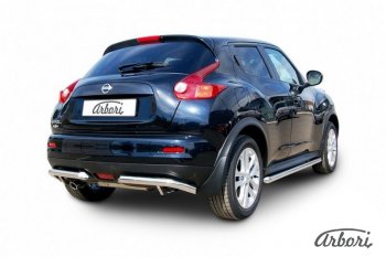 10 619 р. Защита заднего бампера Arbori (уголки, нержавейка, 1 труба d57 mm). Nissan Juke 1 YF15 дорестайлинг (2010-2014)  с доставкой в г. Нижний Новгород. Увеличить фотографию 2