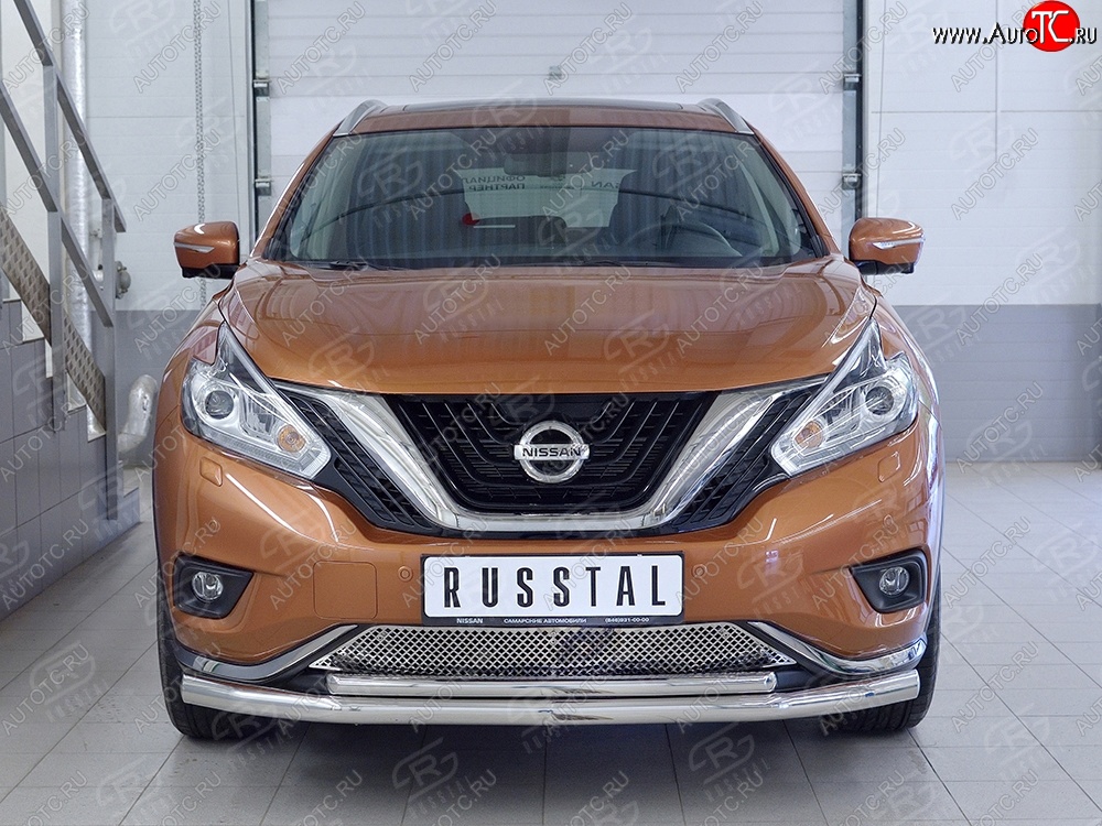 17 299 р. Защита переднего бампера (2 трубыØ63 и 42 мм, нержавейка) SLITKOFF Nissan Murano 3 Z52 дорестайлинг (2015-2022)  с доставкой в г. Нижний Новгород