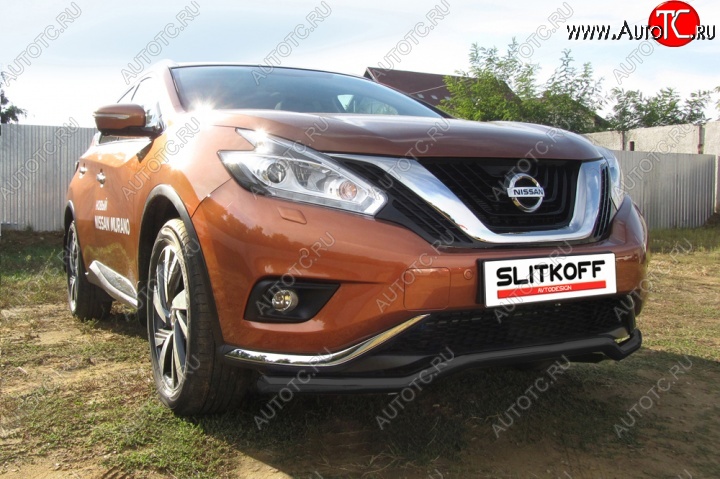 14 299 р. защита переднего бампера Slitkoff Nissan Murano 3 Z52 дорестайлинг (2015-2022) (Цвет: серебристый)  с доставкой в г. Нижний Новгород