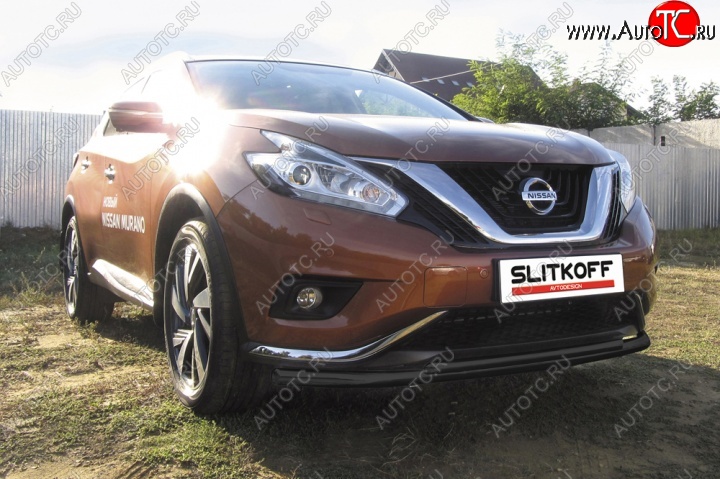 12 499 р. защита переднего бампера Slitkoff Nissan Murano 3 Z52 дорестайлинг (2015-2022) (Цвет: серебристый)  с доставкой в г. Нижний Новгород