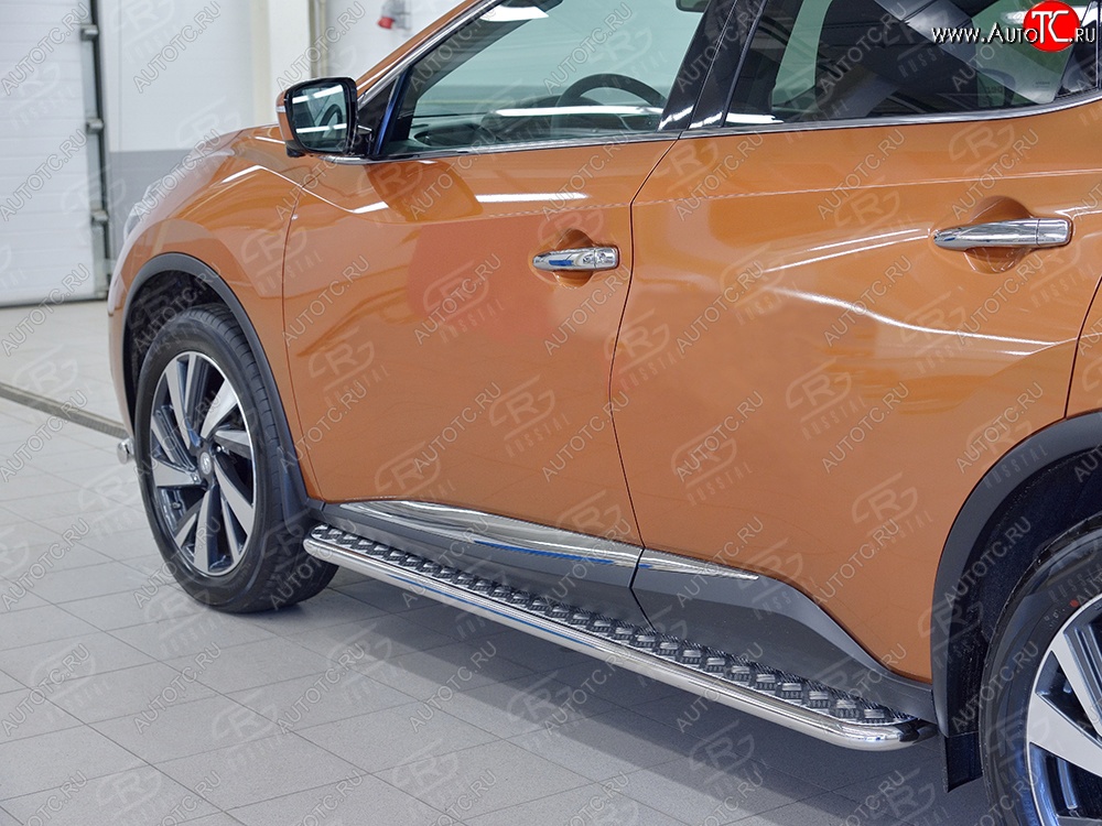 22 749 р. Порожки для ног (Ø42) SLITKOFF Nissan Murano 3 Z52 дорестайлинг (2015-2022) (лист - алюминий, профиль - нержавейка)  с доставкой в г. Нижний Новгород