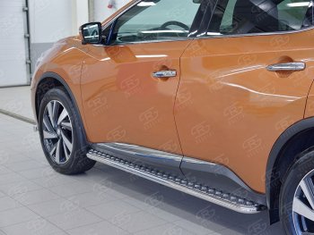 Широкая защита порогов с трубой диаметром 42 мм SLITKOFF v2 Nissan Murano 3 Z52 дорестайлинг (2015-2022)