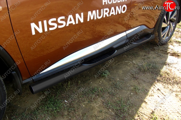 16 349 р. Защита порогов Slitkoff Nissan Murano 3 Z52 дорестайлинг (2015-2022) (Цвет: серебристый)  с доставкой в г. Нижний Новгород