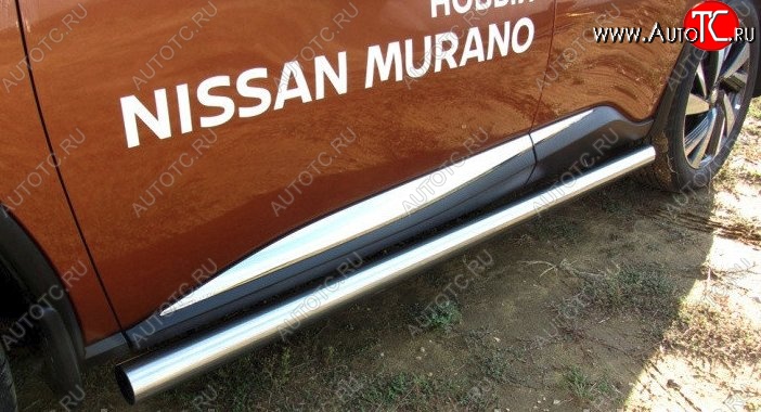 18 949 р. Защита порогов из круглой трубы диаметром 76 мм Slitkoff Nissan Murano 3 Z52 дорестайлинг (2015-2022) (Нержавейка, Полированная)  с доставкой в г. Нижний Новгород