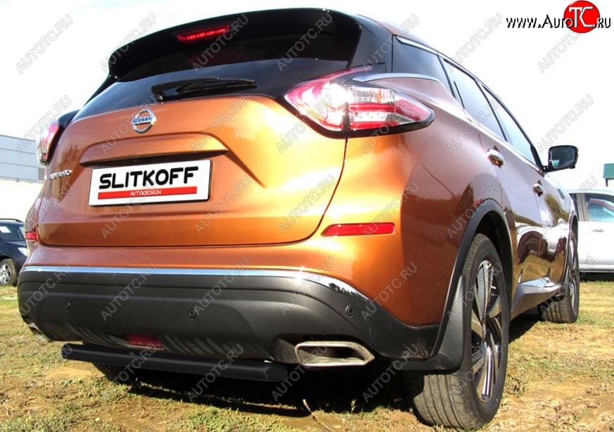 6 199 р. Защита заднего бампера Slitkoff (Ø 57, короткая) Nissan Murano 3 Z52 дорестайлинг (2015-2022) (Сталь с полимерным покрытием. Цвет: черный)  с доставкой в г. Нижний Новгород