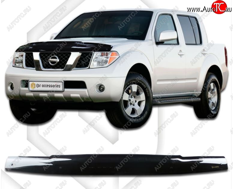 2 079 р. Дефлектор капота CA-Plastiс  Nissan Navara  2 D40 (2004-2010) дорестайлинг (Classic черный, Без надписи)  с доставкой в г. Нижний Новгород