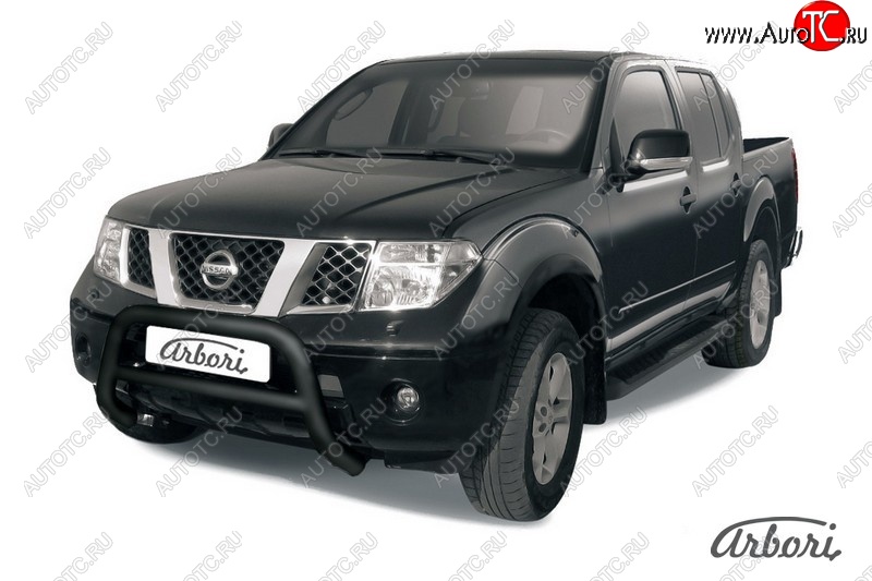 17 279 р. Защита переднего бампера Arbori (низкая, черная, 1 труба d76 mm). Nissan Navara 2 D40 дорестайлинг (2004-2010)  с доставкой в г. Нижний Новгород