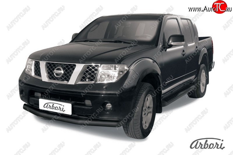 7 019 р. Защита переднего бампера Arbori (черная, 1 труба d76 mm). Nissan Navara 2 D40 дорестайлинг (2004-2010)  с доставкой в г. Нижний Новгород