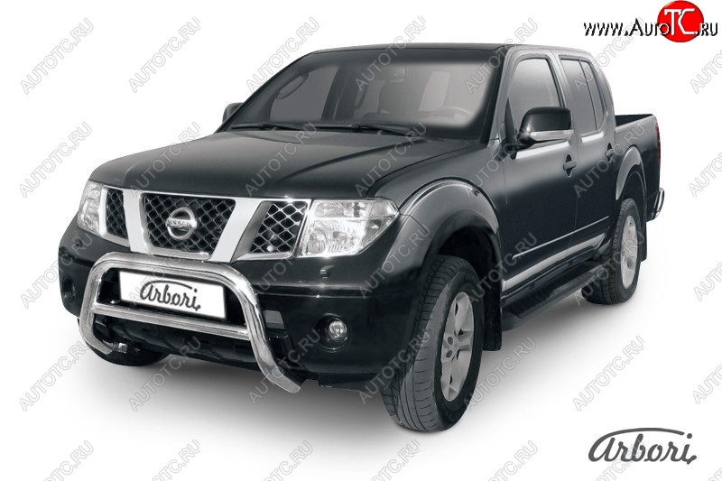 32 579 р. Защита переднего бампера Arbori (низкая, нержавейка, 1 труба d76 mm). Nissan Navara 2 D40 дорестайлинг (2004-2010)  с доставкой в г. Нижний Новгород