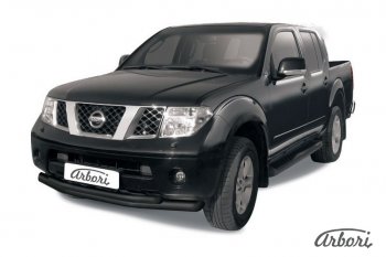 Защита переднего бампера Arbori (черная, 2 трубы d76 и 57 mm) Nissan Navara 2 D40 дорестайлинг (2004-2010)