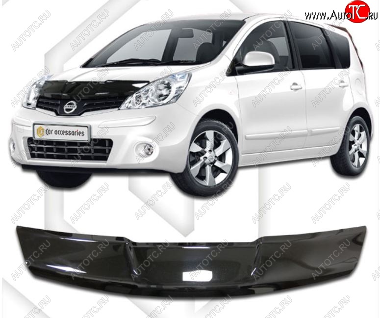 1 829 р. Дефлектор капота (левый руль) CA-Plastic Nissan Note 1 E11 рестайлинг (2008-2013) (Classic черный, Без надписи)  с доставкой в г. Нижний Новгород