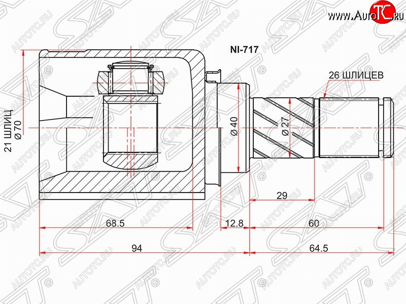 2 979 р. Шрус (внутренний/правый) SAT (21*26*40 мм) Nissan Note 1 E11 рестайлинг (2008-2013)  с доставкой в г. Нижний Новгород