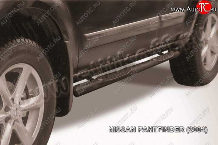 10 899 р. Защита порогов Slitkoff Nissan Pathfinder R51 дорестайлинг (2004-2007) (Цвет: серебристый)  с доставкой в г. Нижний Новгород