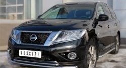 12 749 р. Защита переднего бампера (2 трубыØ63 и 42 мм, нержавейка) SLITKOFF Nissan Pathfinder R52 дорестайлинг (2012-2017)  с доставкой в г. Нижний Новгород. Увеличить фотографию 2