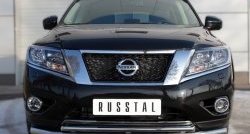 Защита переднего бампера (2 трубыØ63 и 42 мм, нержавейка) SLITKOFF Nissan Pathfinder R52 дорестайлинг (2012-2017)