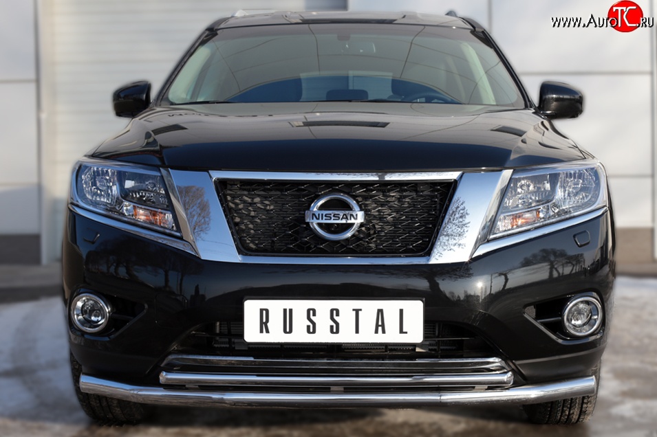 12 749 р. Защита переднего бампера (2 трубыØ63 и 42 мм, нержавейка) SLITKOFF Nissan Pathfinder R52 дорестайлинг (2012-2017)  с доставкой в г. Нижний Новгород