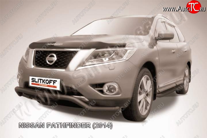 9 799 р. защита переднего бампера Slitkoff Nissan Pathfinder R52 дорестайлинг (2012-2017) (Цвет: серебристый)  с доставкой в г. Нижний Новгород