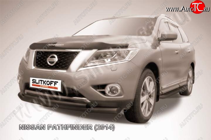 10 699 р. Защита переднего бампер Slitkoff  Nissan Pathfinder  R52 (2012-2017) дорестайлинг (Цвет: серебристый)  с доставкой в г. Нижний Новгород