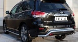 8 649 р. Защита заднего бампера (Ø63 мм волна, нержавейка) Russtal Nissan Pathfinder R52 дорестайлинг (2012-2017)  с доставкой в г. Нижний Новгород. Увеличить фотографию 3