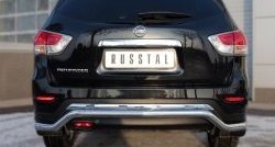 8 649 р. Защита заднего бампера (Ø63 мм волна, нержавейка) Russtal Nissan Pathfinder R52 дорестайлинг (2012-2017)  с доставкой в г. Нижний Новгород. Увеличить фотографию 4