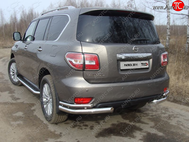 26 699 р. Защита заднего бампера (уголки двойные) ТСС 76,1/42,4 мм Nissan Patrol 6 Y62 рестайлинг (2014-2017)  с доставкой в г. Нижний Новгород