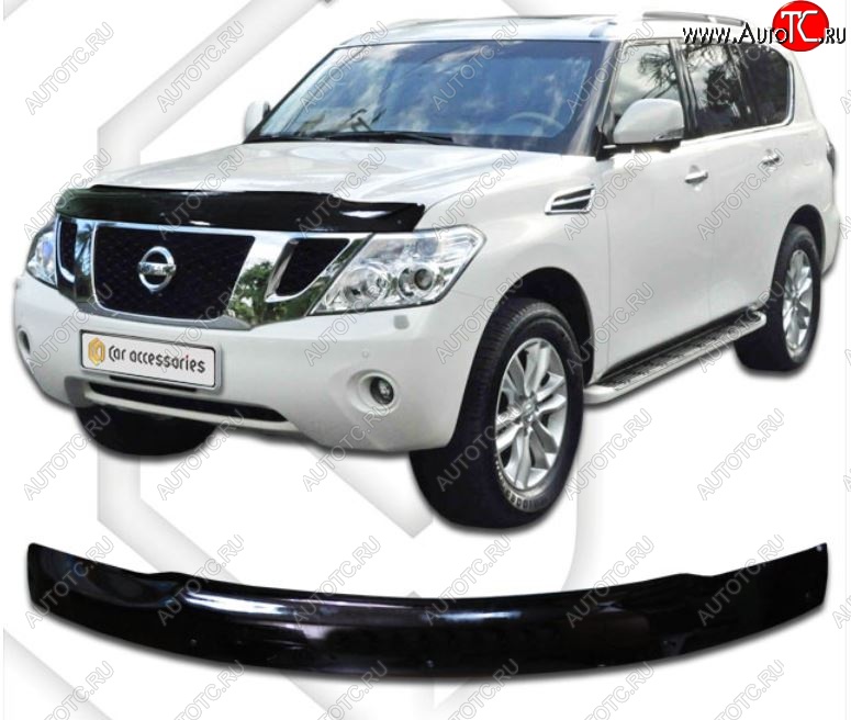 2 499 р. Дефлектор капота CA-Plastic  Nissan Patrol  6 (2010-2017) Y62 дорестайлинг, Y62 рестайлинг (Classic черный, Без надписи)  с доставкой в г. Нижний Новгород