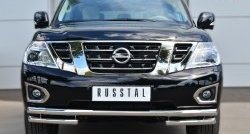 Защита переднего бампера (Ø63 мм с углами, нержавейка) SLITKOFF Nissan (Нисан) Patrol (Патрол)  6 (2010-2014) 6 Y62 дорестайлинг