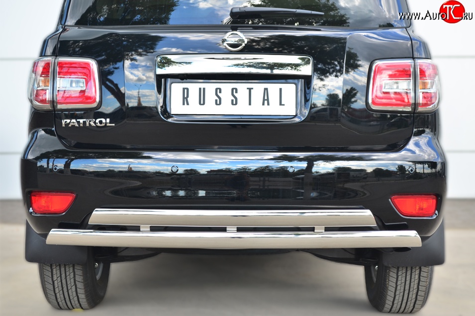 27 999 р. Защита заднего бампера (2 трубы Ø76х42 мм, нержавейка) Russtal Nissan Patrol 6 Y62 рестайлинг (2014-2017)  с доставкой в г. Нижний Новгород