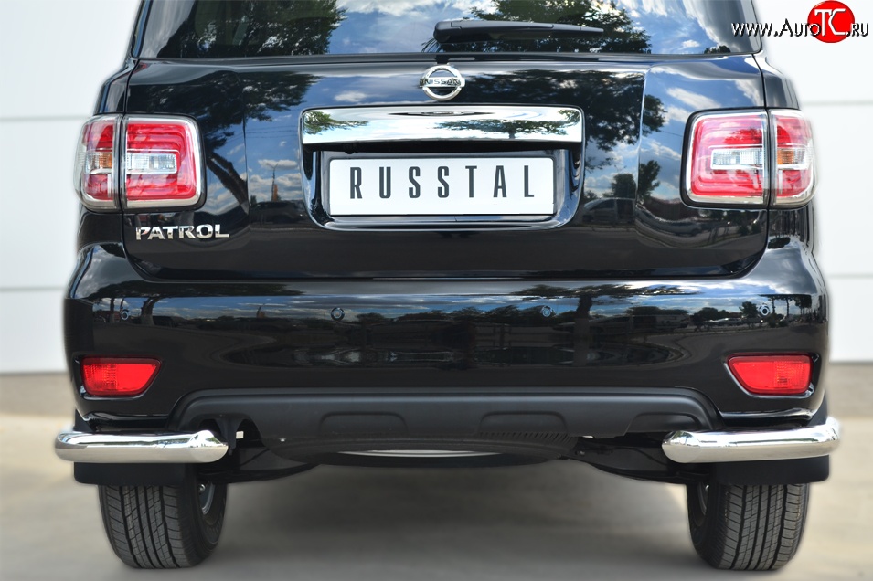 14 699 р. Защита заднего бампера (Ø76 мм уголки, нержавейка) Russtal Nissan Patrol 6 Y62 рестайлинг (2014-2017)  с доставкой в г. Нижний Новгород