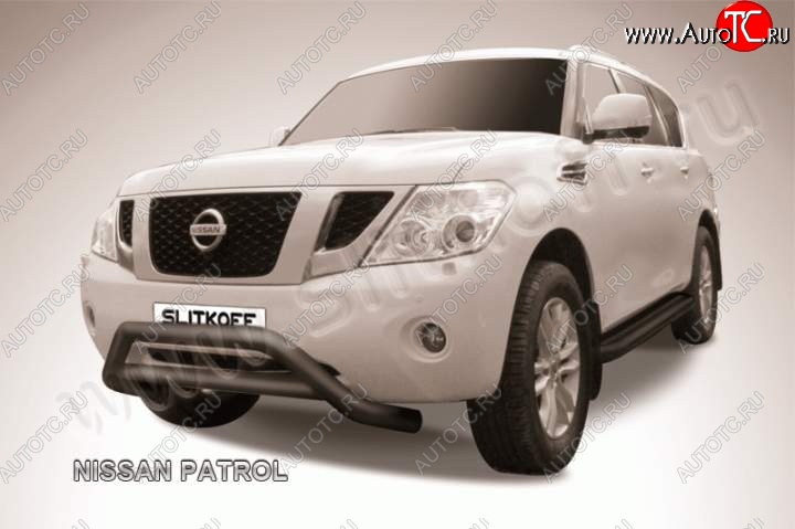 39 199 р. Кенгурятник d76 низкий широкий с перемычкой Nissan Patrol 6 Y62 дорестайлинг (2010-2014) (Цвет: серебристый)  с доставкой в г. Нижний Новгород