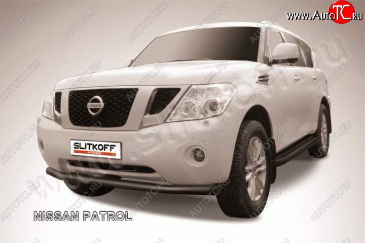 10 999 р. Защита переднего бампер Slitkoff  Nissan Patrol  6 (2010-2014) Y62 дорестайлинг (Цвет: серебристый)  с доставкой в г. Нижний Новгород