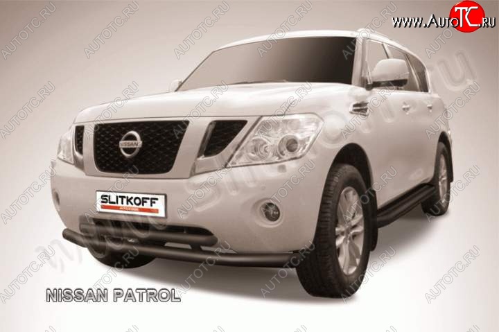 20 899 р. Защита переднего бампер Slitkoff Nissan Patrol 6 Y62 дорестайлинг (2010-2014) (Цвет: серебристый)  с доставкой в г. Нижний Новгород