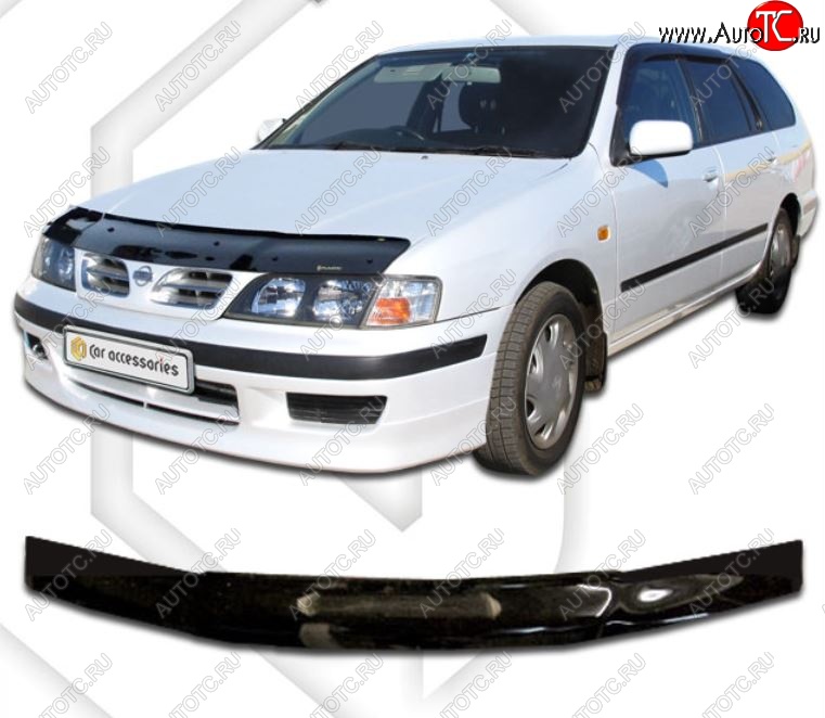 1 999 р. Дефлектор капота CA-Plastiс  Nissan Primera  седан (1995-2000) P11 дорестайлинг (Classic черный, Без надписи)  с доставкой в г. Нижний Новгород