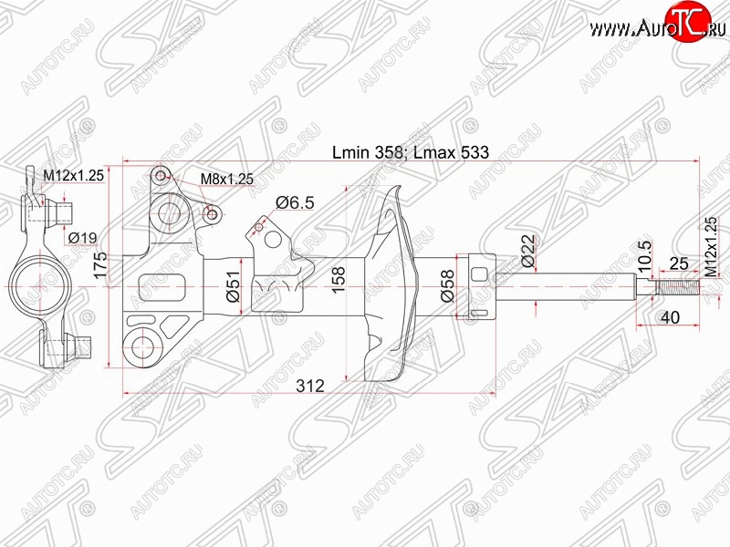 3 999 р. Правый амортизатор передний SAT  Nissan Primera ( 3 седан,  3 универсал) (2001-2008) P12, P12  с доставкой в г. Нижний Новгород