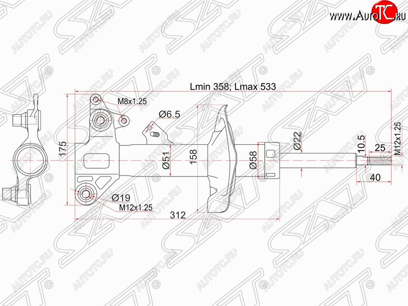 3 999 р. Левый амортизатор передний SAT Nissan Primera 3 седан P12 (2001-2008)  с доставкой в г. Нижний Новгород