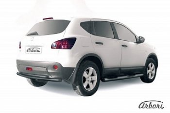 Защита заднего бампера Arbori (черная, 2 трубы d57 и 42 mm). Nissan Qashqai 1 дорестайлинг (2007-2010)