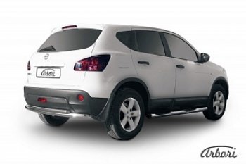 Защита заднего бампера Arbori (нержавейка, 2 трубы d57 и 42 mm). Nissan Qashqai 1 дорестайлинг (2007-2010)