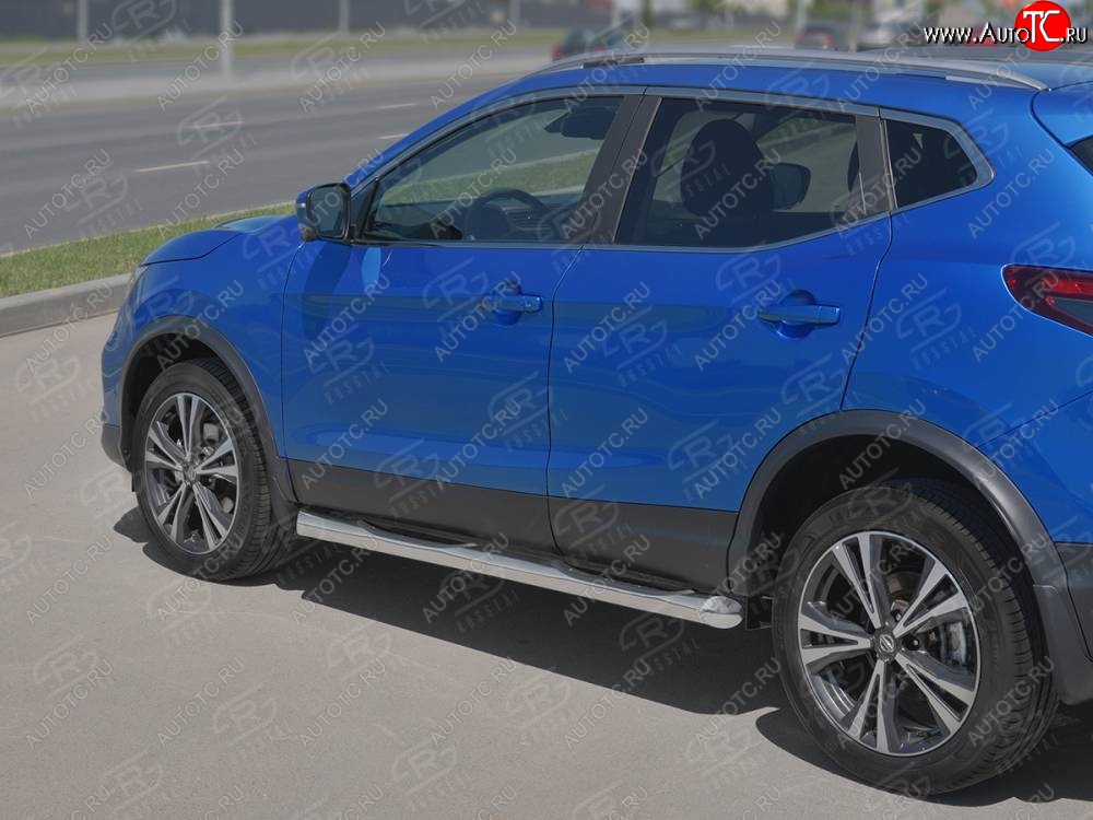 21 599 р. Защита порогов (Ø76 мм с проступью, нержавейка) SLITKOFF  Nissan Qashqai  2 (2017-2022) J11 рестайлинг (Металлические торцы под 45°)  с доставкой в г. Нижний Новгород