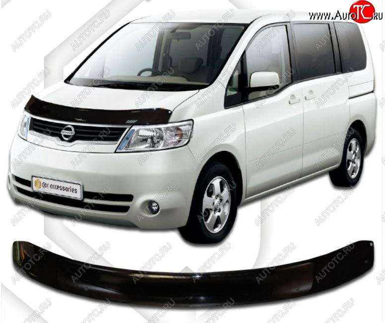 2 079 р. Дефлектор капота CA-Plastiс  Nissan Serena  3 (2005-2010) (Classic черный, Без надписи)  с доставкой в г. Нижний Новгород