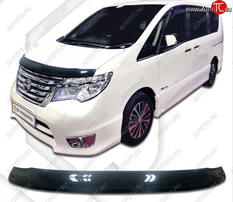 2 079 р. Дефлектор капота CA-Plastiс  Nissan Serena  C26 (2013-2016) минивэн рестайлинг (Classic черный, Без надписи)  с доставкой в г. Нижний Новгород