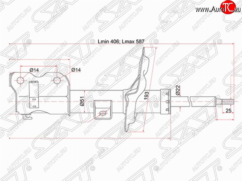 4 499 р. Правый амортизатор передний SAT Nissan Teana 1 J31 дорестайлинг (2003-2005)  с доставкой в г. Нижний Новгород