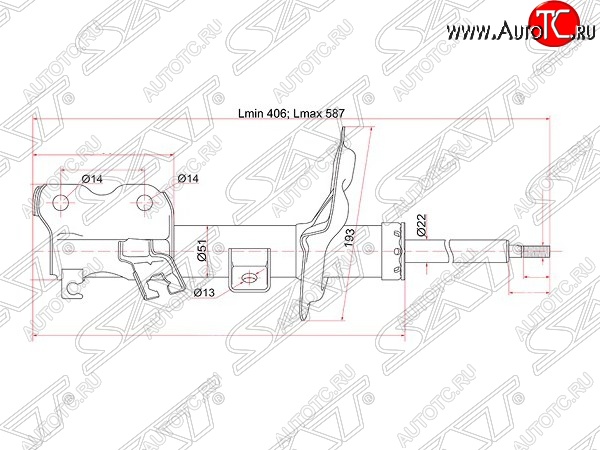 4 499 р. Левый амортизатор передний SAT  Nissan Teana  1 J31 (2003-2005) дорестайлинг  с доставкой в г. Нижний Новгород