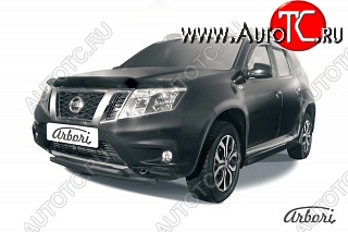 7 145 р. Защита переднего бампера Arbori (черная, 2 трубы d42 mm) Nissan Terrano D10 дорестайлинг (2013-2016)  с доставкой в г. Нижний Новгород