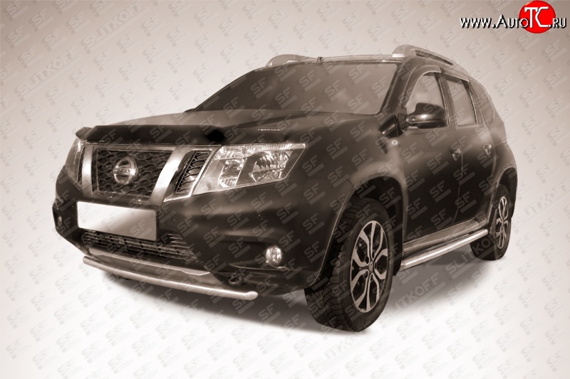 7 599 р. Одинарная защита переднего бампера диаметром 42 мм Slitkoff Nissan Terrano D10 дорестайлинг (2013-2016) (Цвет: нержавеющая полированная сталь)  с доставкой в г. Нижний Новгород