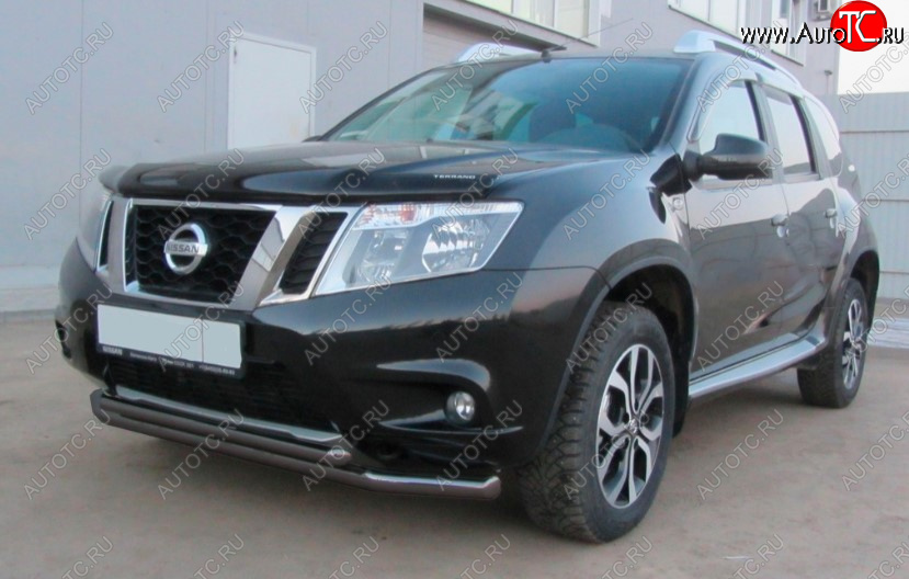 6 899 р. Защита переднего бампера Slitkoff (Ø 57+Ø 42, двойная). Nissan Terrano D10 дорестайлинг (2013-2016) (Сталь с полимерным покрытием. Цвет: черный)  с доставкой в г. Нижний Новгород