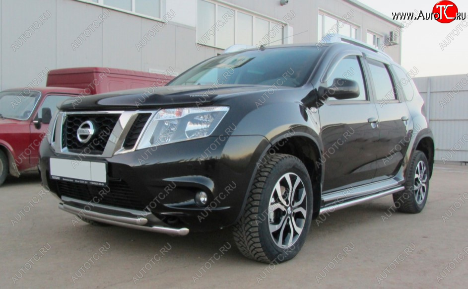 12 199 р. Защита переднего бампера Slitkoff (Ø 42+Ø 42, двойная).  Nissan Terrano  D10 (2013-2022) дорестайлинг, рестайлинг (Нержавеющая сталь)  с доставкой в г. Нижний Новгород