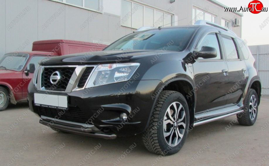 5 849 р. Защита переднего бампера Slitkoff (Ø 42+Ø 42, двойная). Nissan Terrano D10 дорестайлинг (2013-2016) (Сталь с полимерным покрытием. Цвет: черный)  с доставкой в г. Нижний Новгород