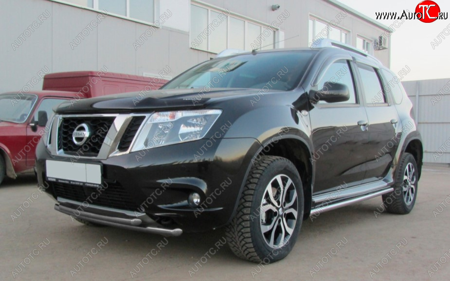 6 599 р. Защита переднего бампера Slitkoff (Ø 42+Ø 42, двойная).  Nissan Terrano  D10 (2013-2016) дорестайлинг (Сталь с полимерным покрытием. Цвет: серебристый)  с доставкой в г. Нижний Новгород